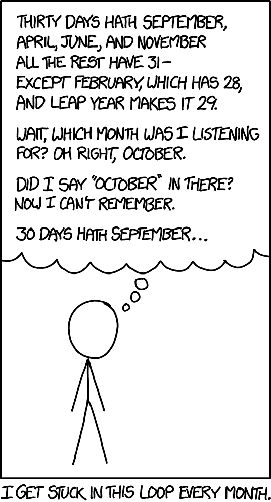 There's a cool mental calculation hack I recently learned for this: If you open the calendar app on your phone or computer, the highest-numbered box along the bottom is equal to the number of days in the month!