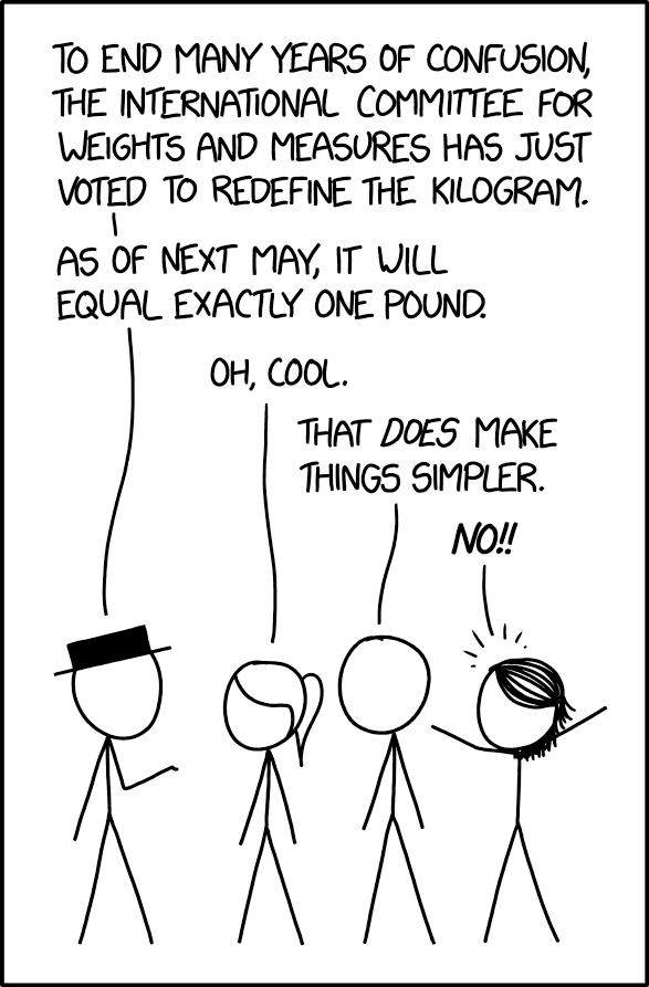 I'm glad to hear they're finally redefining the meter to be exactly three feet.