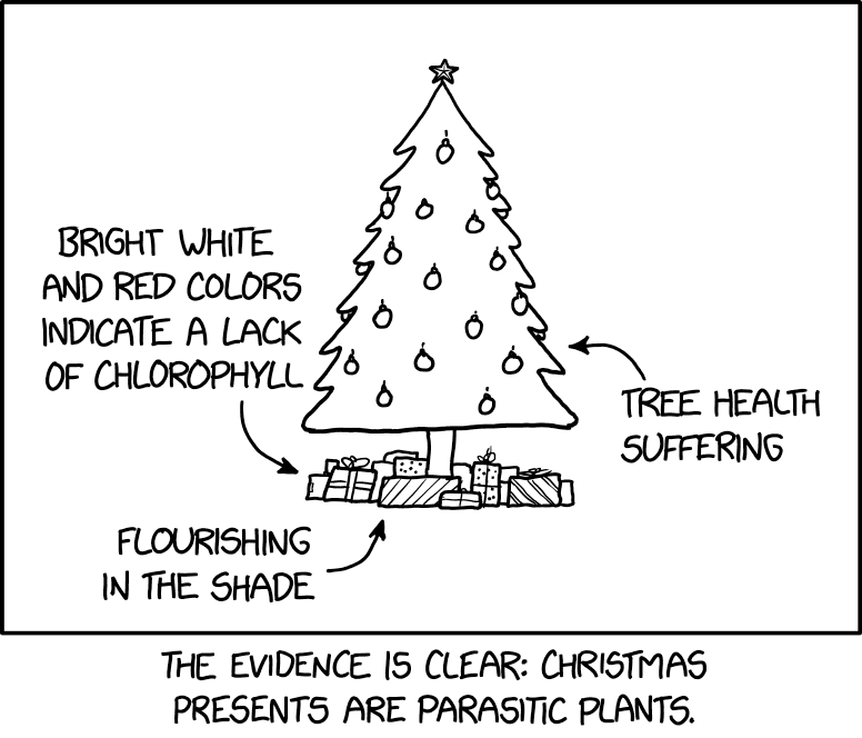 "The parasitism might be mediated by a fungus!" exclaimed the biologist who was trying to ruin Christmas again.
