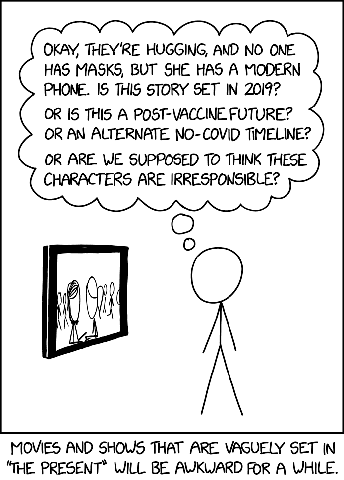 She referenced Billie Eilish, so this must be getting pretty close to the pandemic. But we've seen the last two years in-universe, so if it's set in the future, they must be in at least 2023 by now. [*adds thumbtacks and string to wall*]