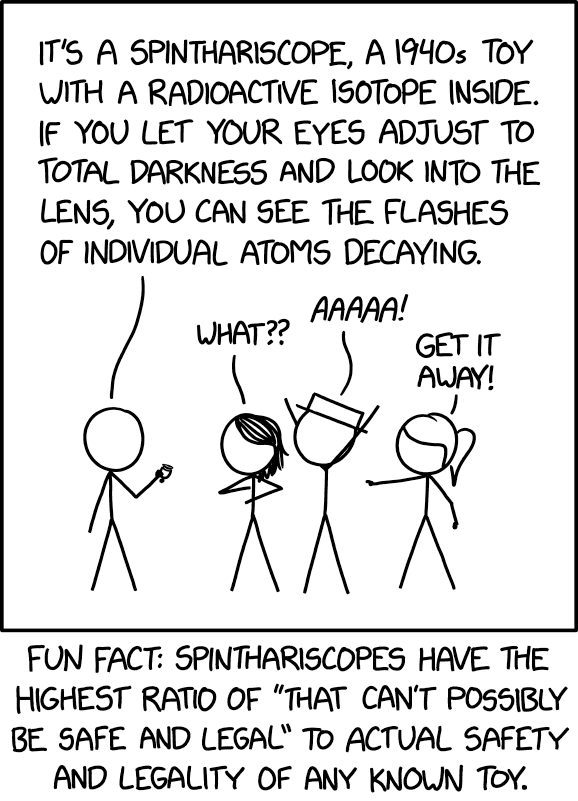 Other high scorers are melt-in-your-hand aluminum-destroying gallium and tritium-powered glowsticks. Lawn darts are toward the other end.