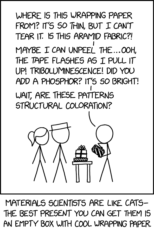 If a materials scientist gives you a present, always ask whether regifting will incur any requirements for Federal paperwork.